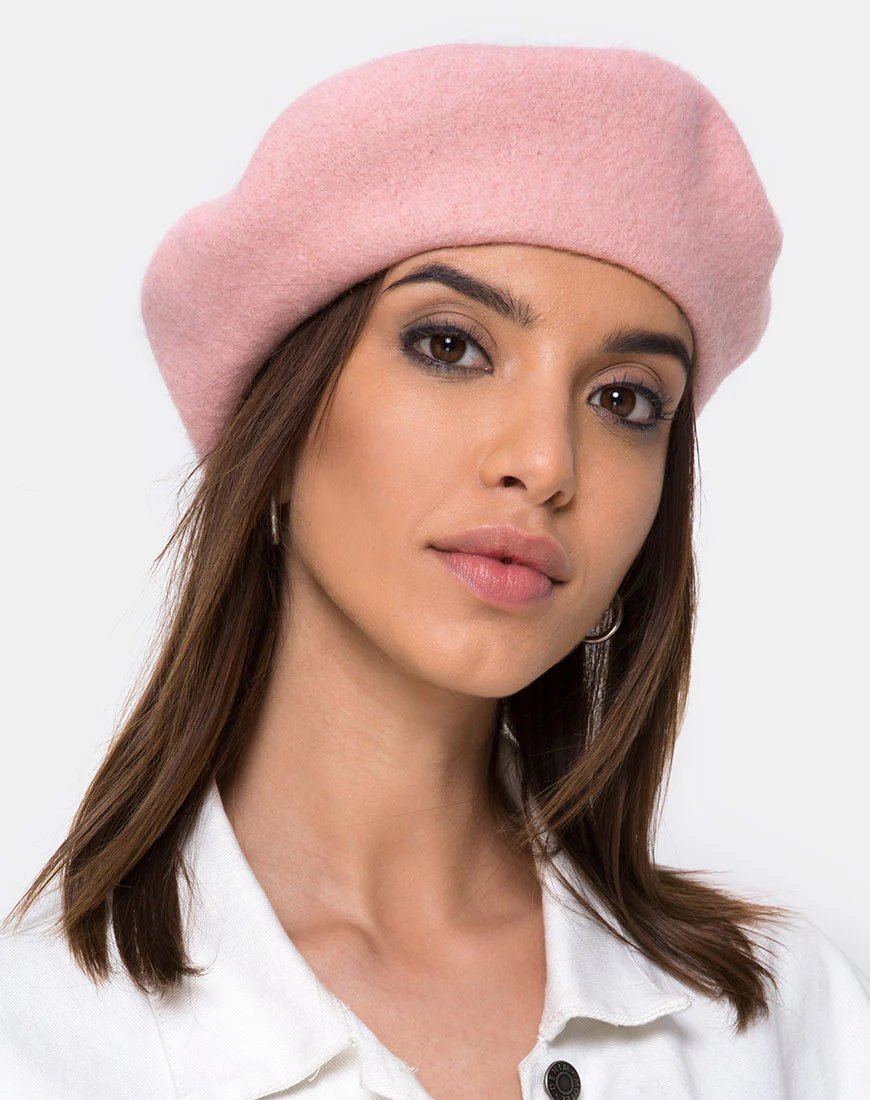 Wool Beret Hat in Baby Pink - Awmao