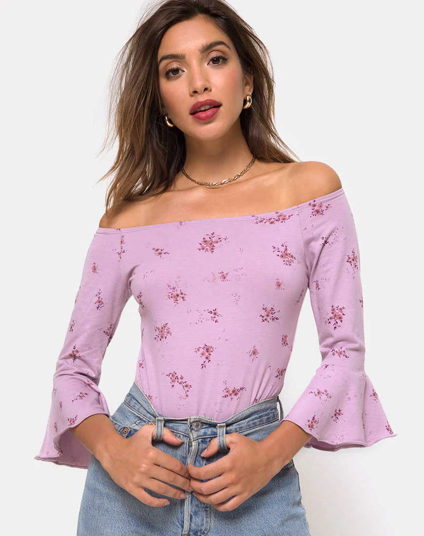 Mingga Off The Shoulder Top in Forget Me Not Lilac - Awmao