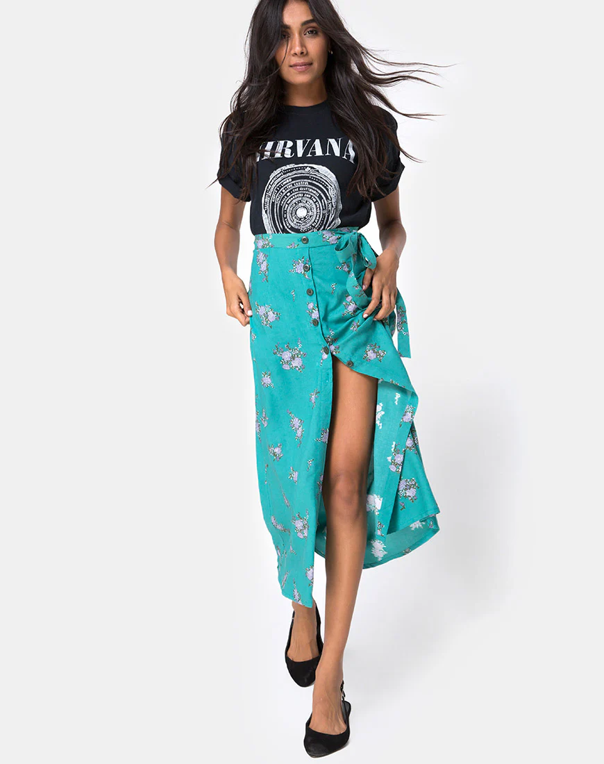 Prema Midi Skirt in Soi Rose Green - Awmao