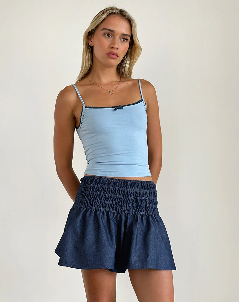 Nelesi Mini Skirt in Denim Chambray Indigo - Awmao