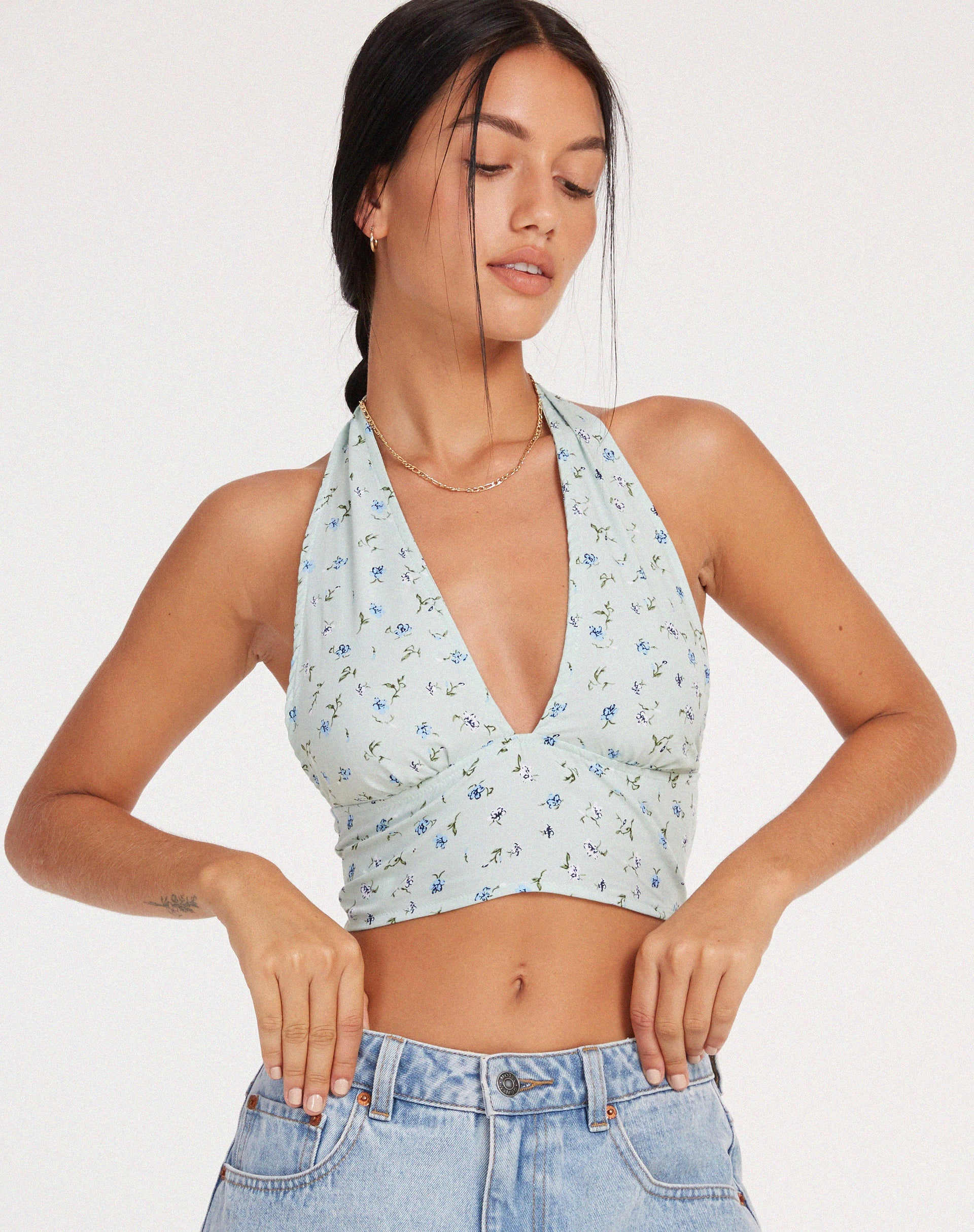 Nanda Crop Top in Pretty Petal Green - Awmao