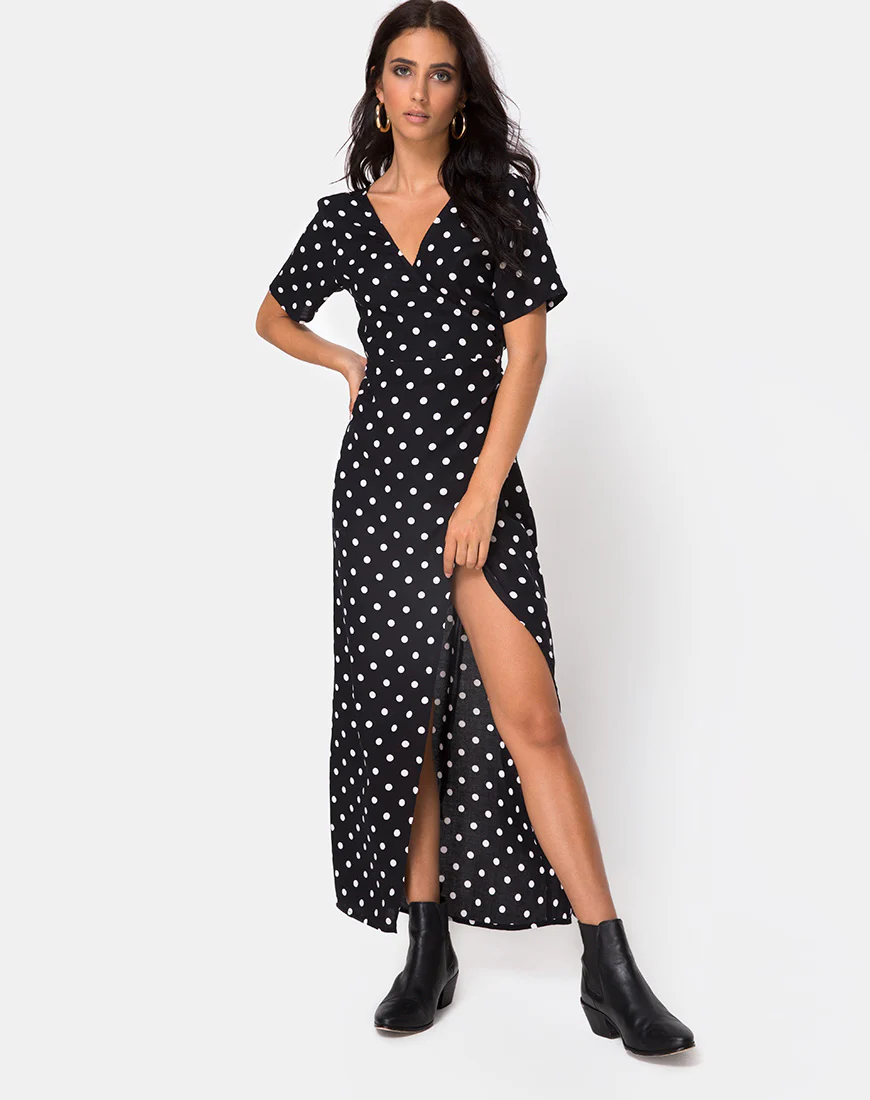 Riva Dress in Medium Polka B/W - Awmao