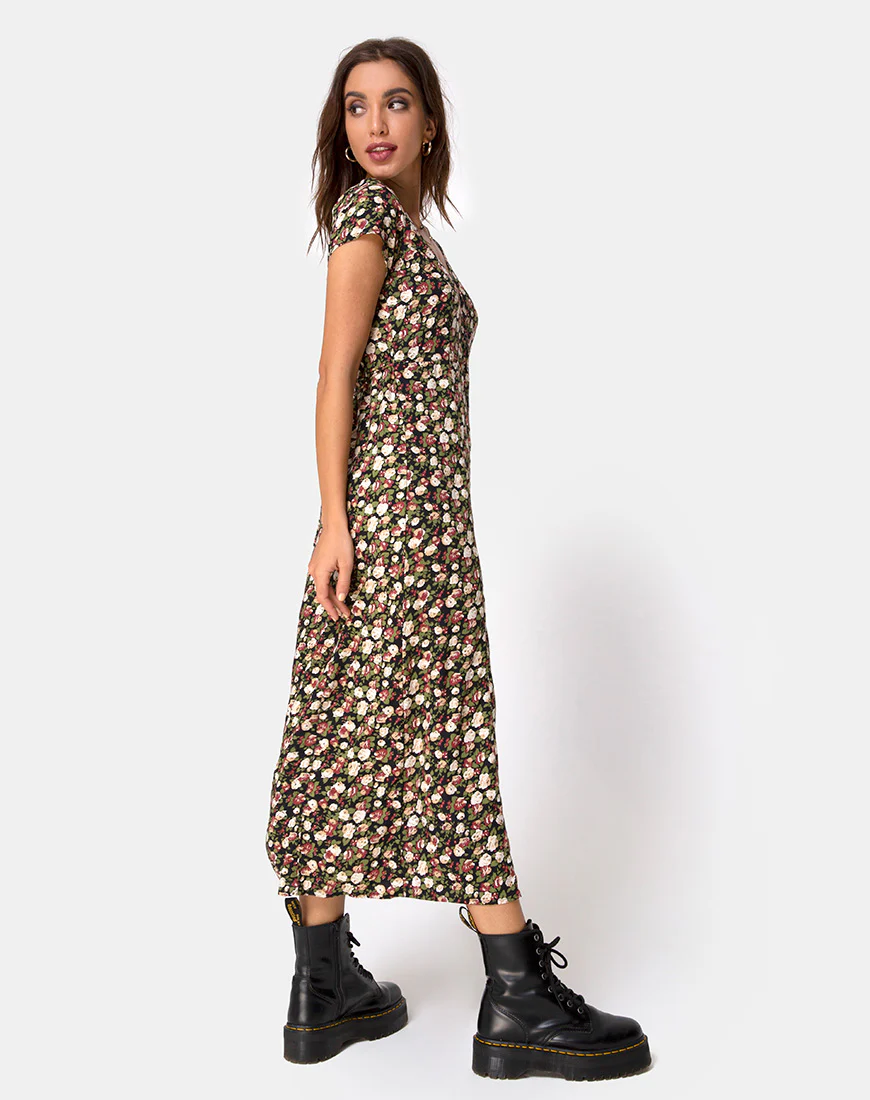 Sanrin Midi Dress in Courtney Floral - Awmao