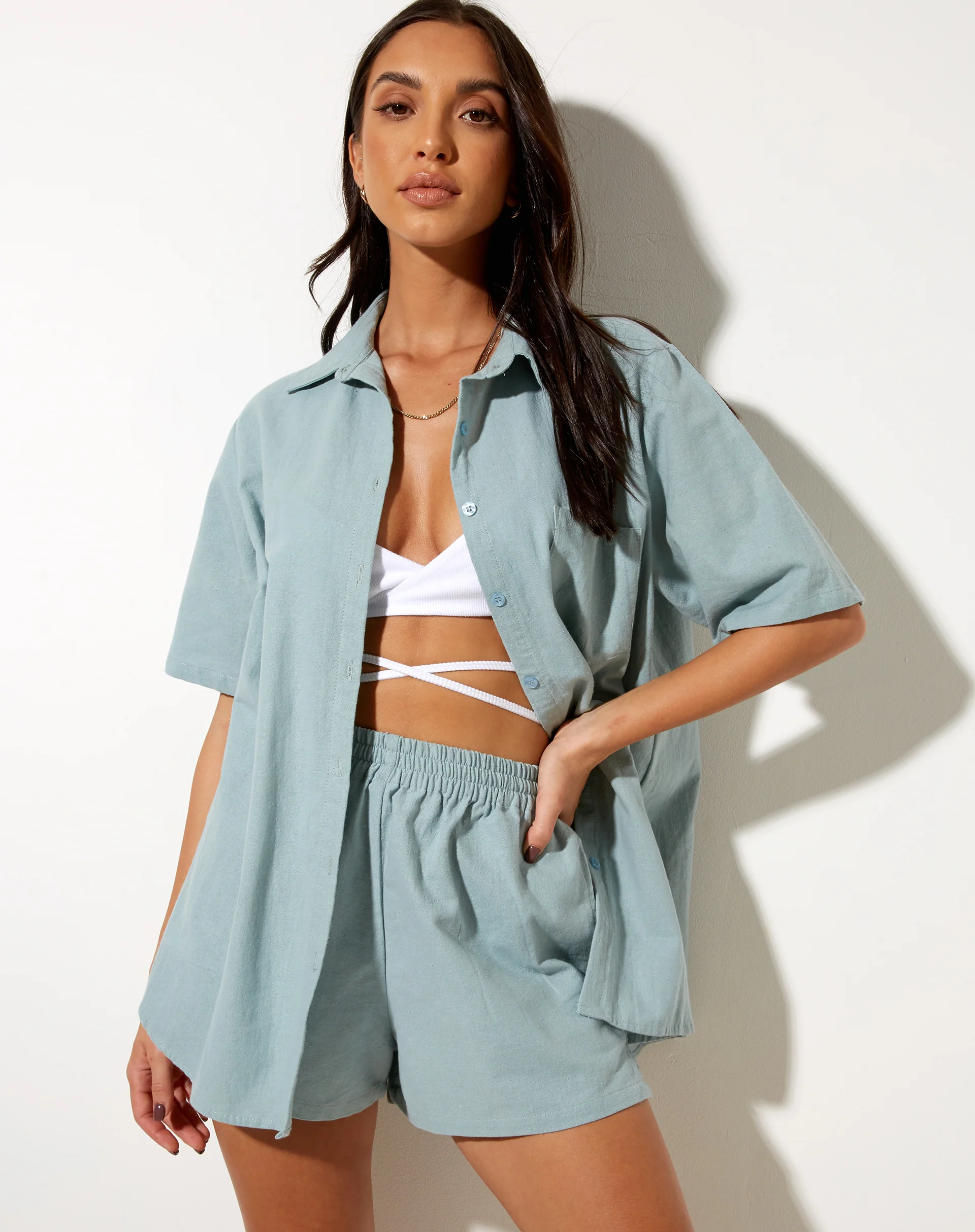 Smith Short Sleeve Shirt in Rami Blue Surf - Awmao