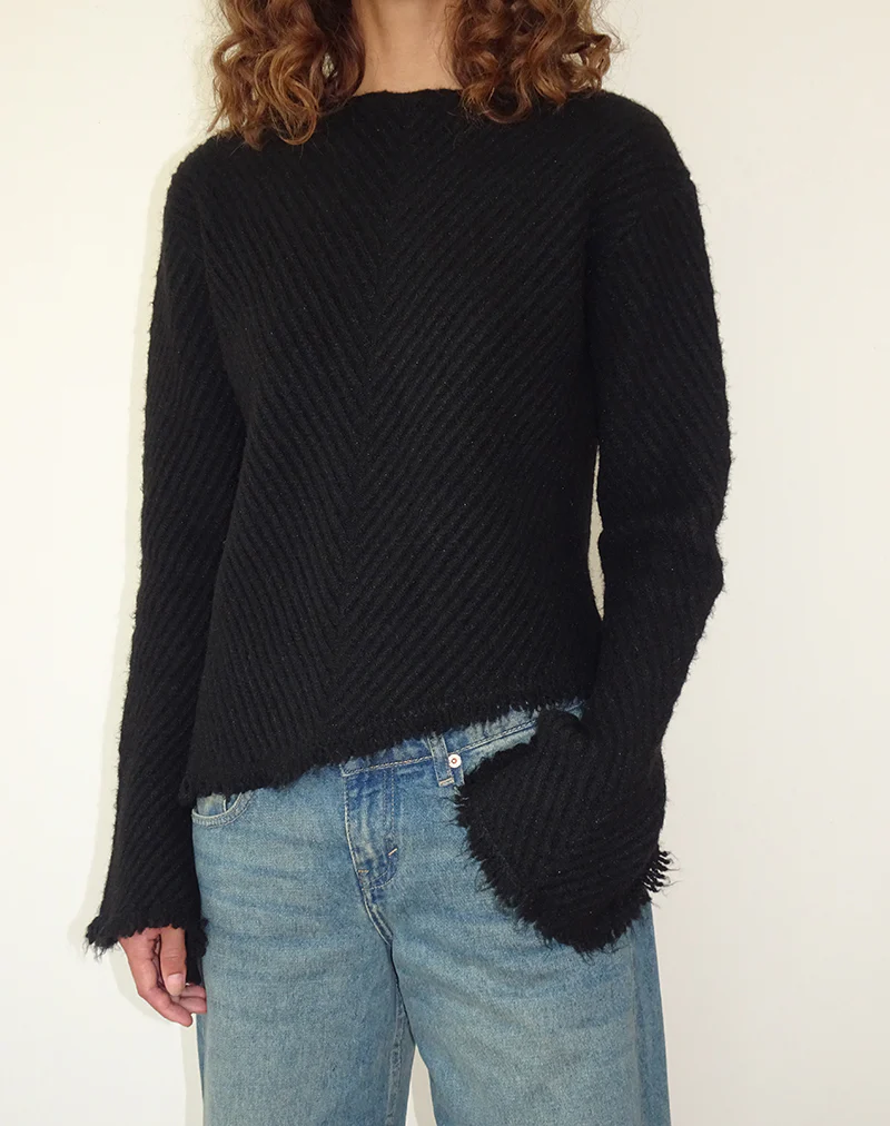 Fergie Asymmetric Knit Jumper in Black - Awmao