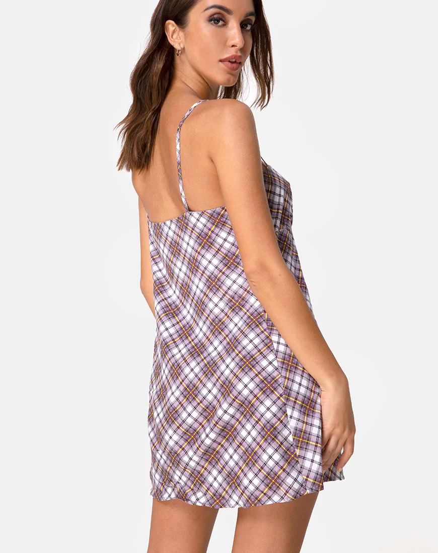 Andin Slip Dress in Grunge Check Purple - Awmao
