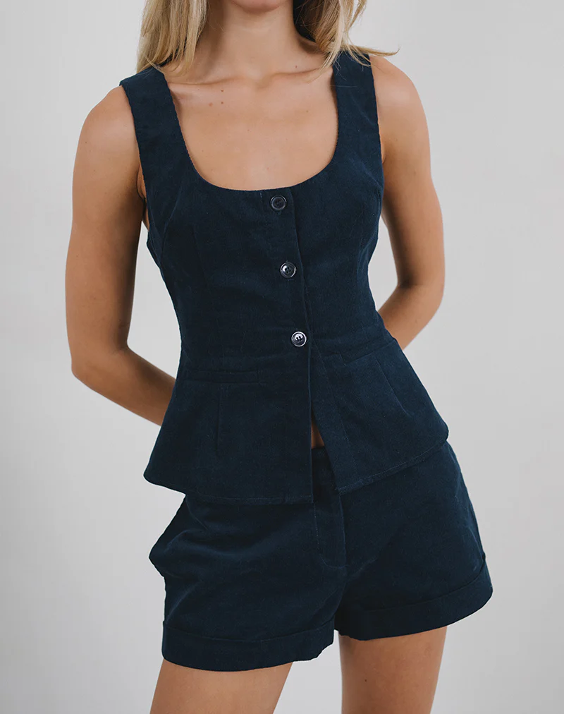 Ganita Vest in Baby Cord Navy - Awmao