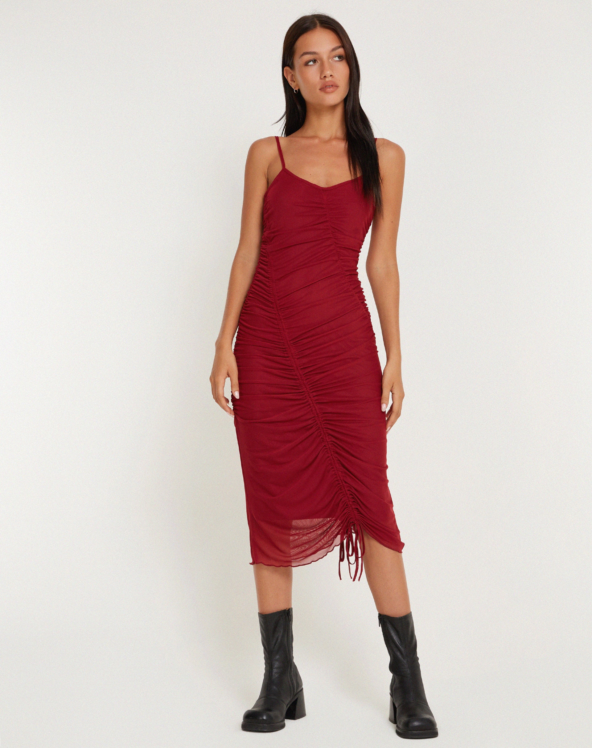 Dulcia Midi Dress in Burgundy - Awmao