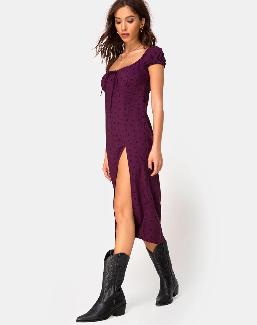 Milla Dress in Skater Polka Wine - Awmao