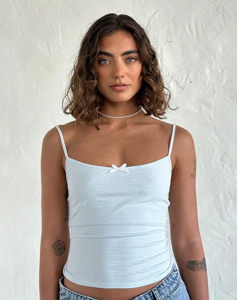 Barlyn Cami Top in Blue and White Stripe - Awmao