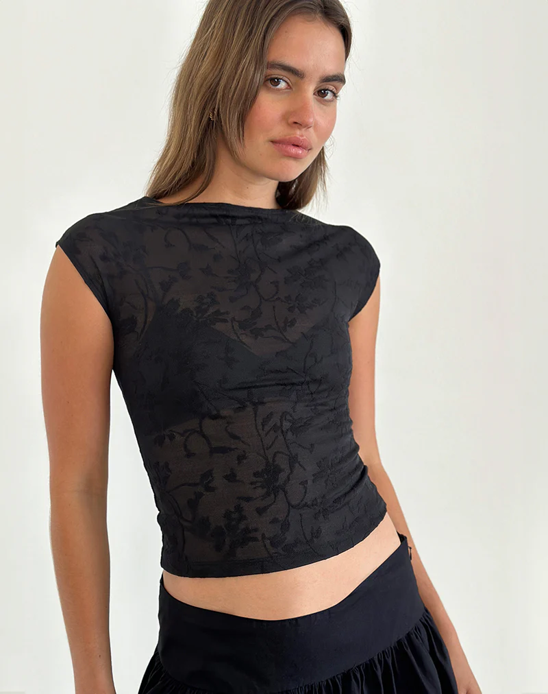 Nova Top in Flower Mesh Black - Awmao