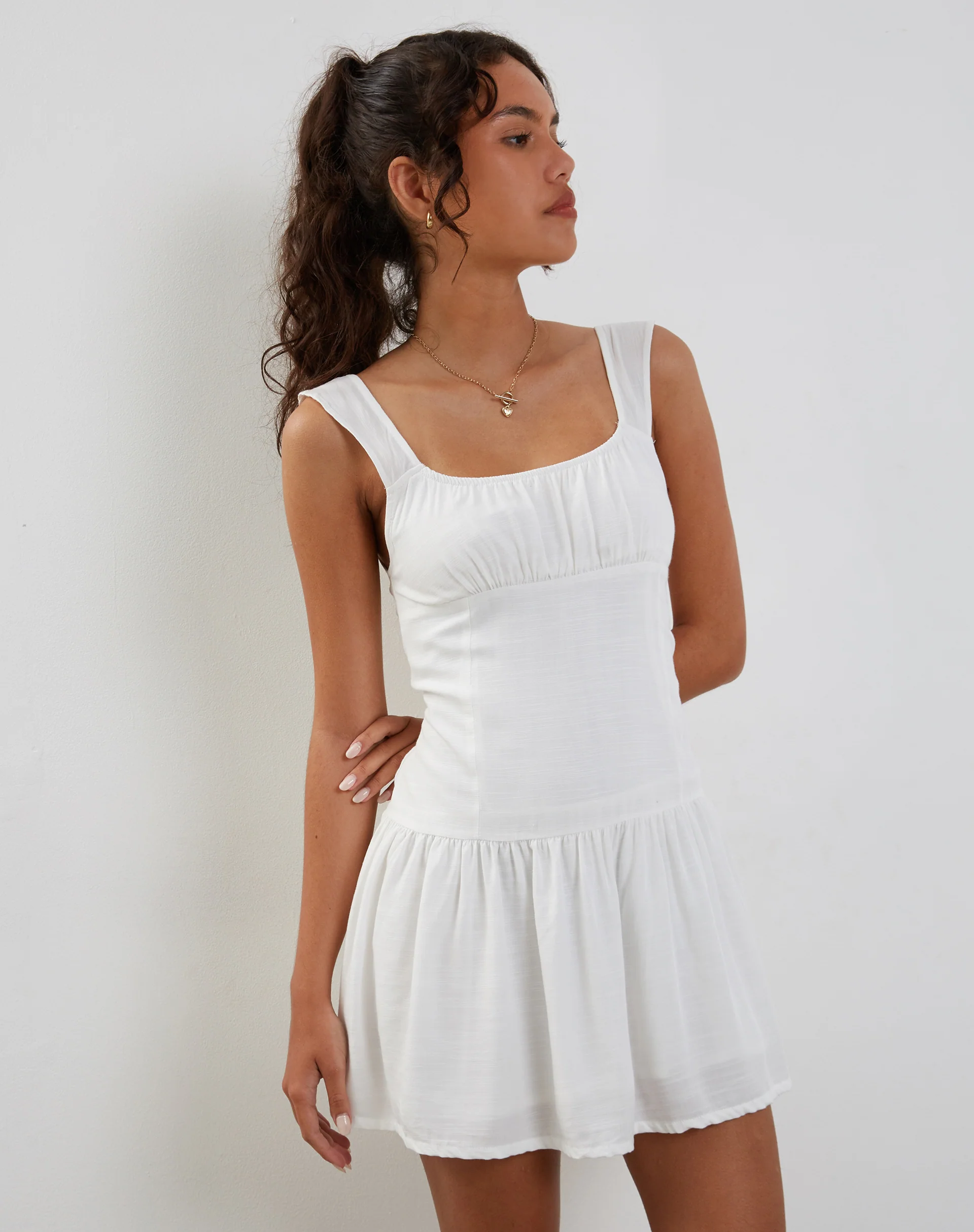 Nihao Mini Dress in White - Awmao
