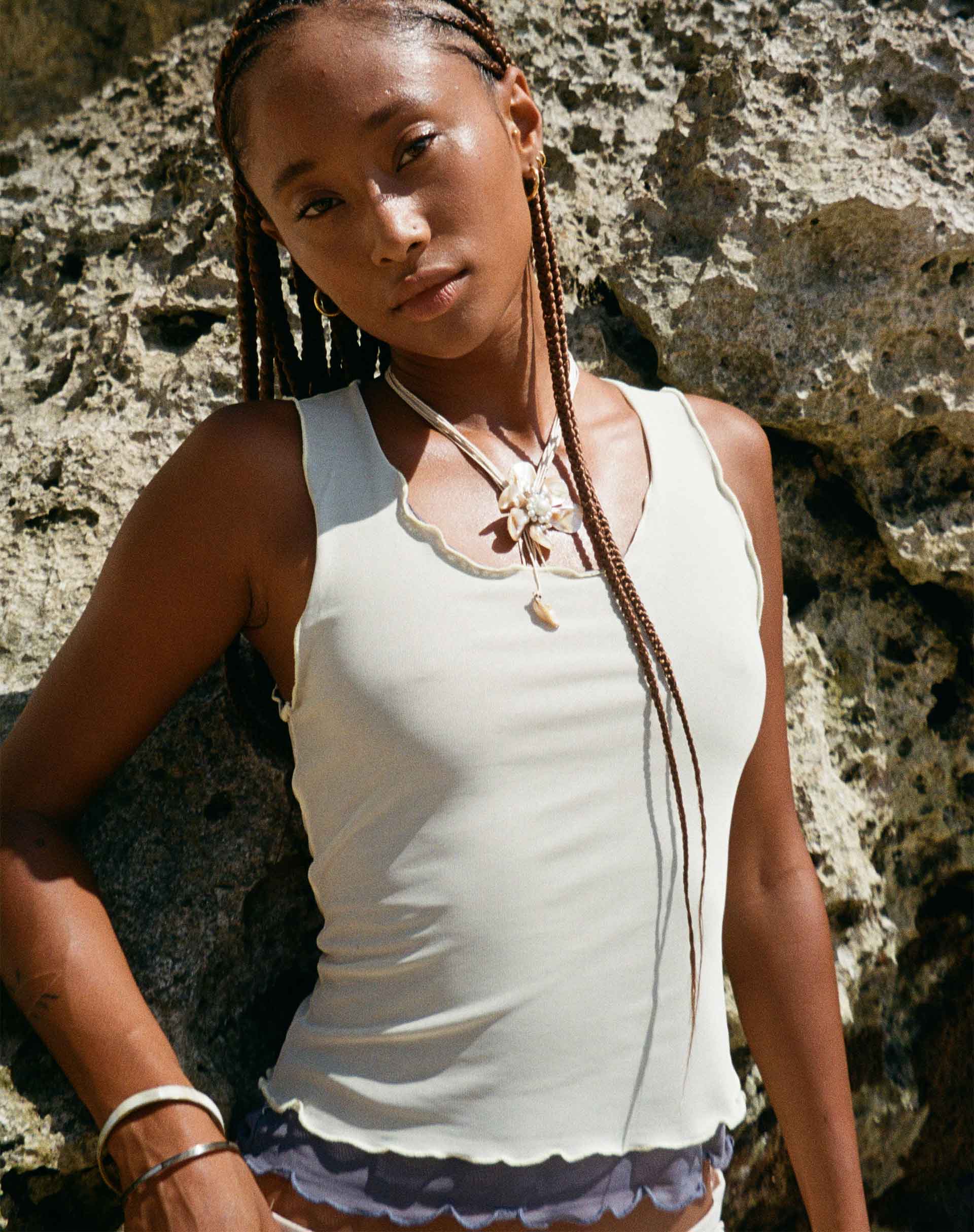 Zeta Vest Top in Yellow with Navy Lining - Awmao