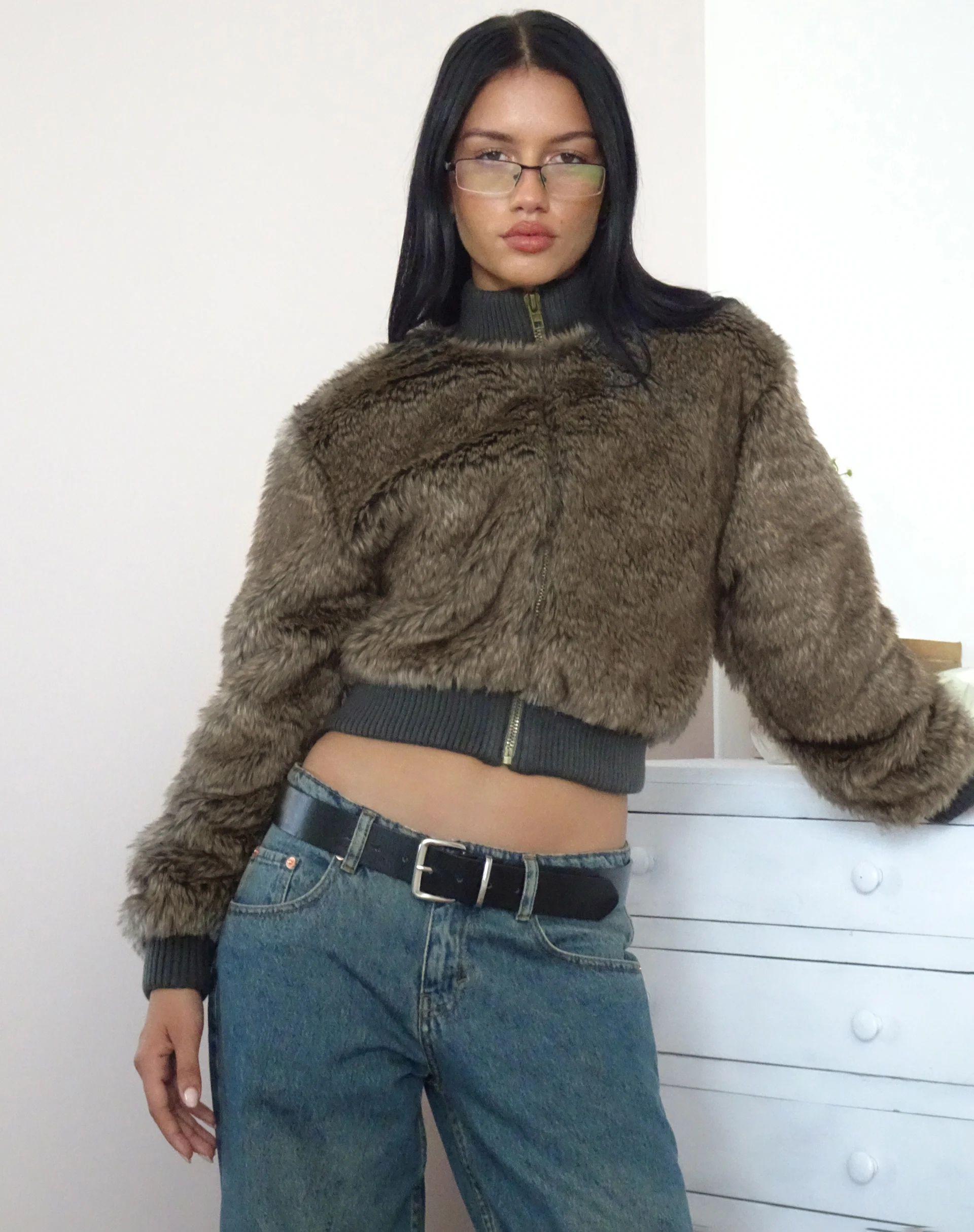 Lovina Jacket in Brown Faux Fur - Awmao