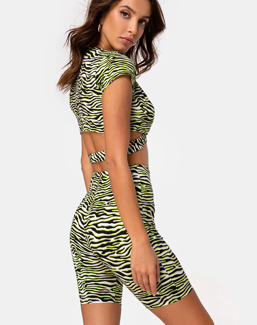 Cycle Short in Zebra Fluro Green - Awmao