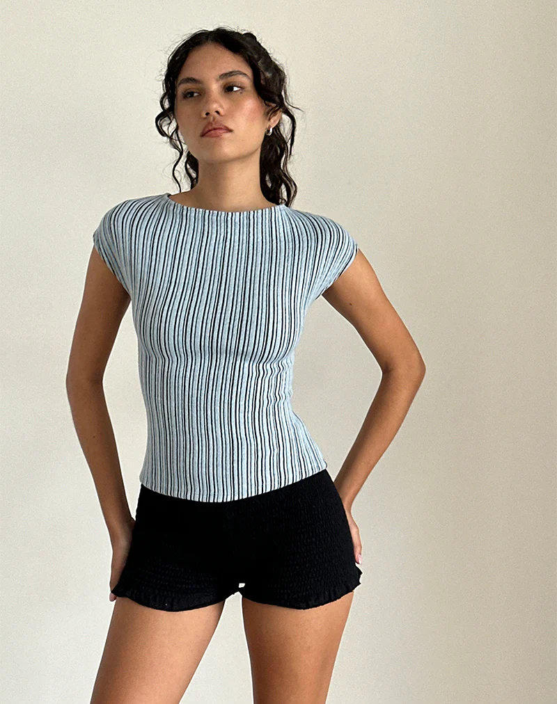 Nova Top in Jersey Blue and Black Stripe - Awmao