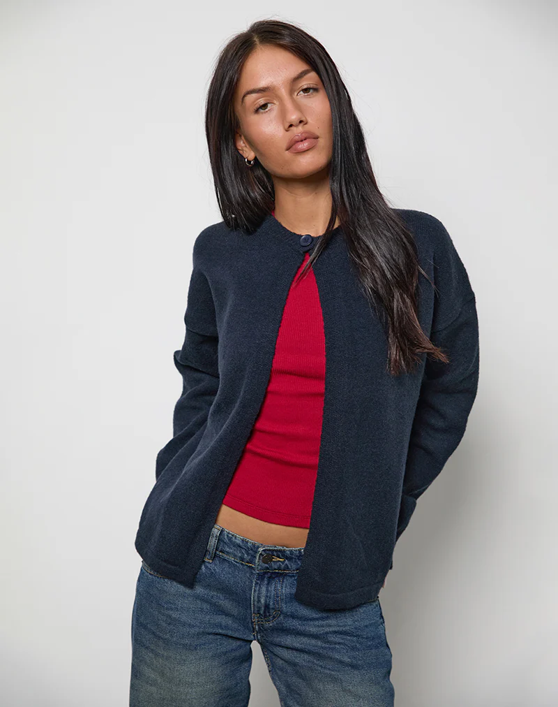 Maureen Cardigan in Dark Navy - Awmao