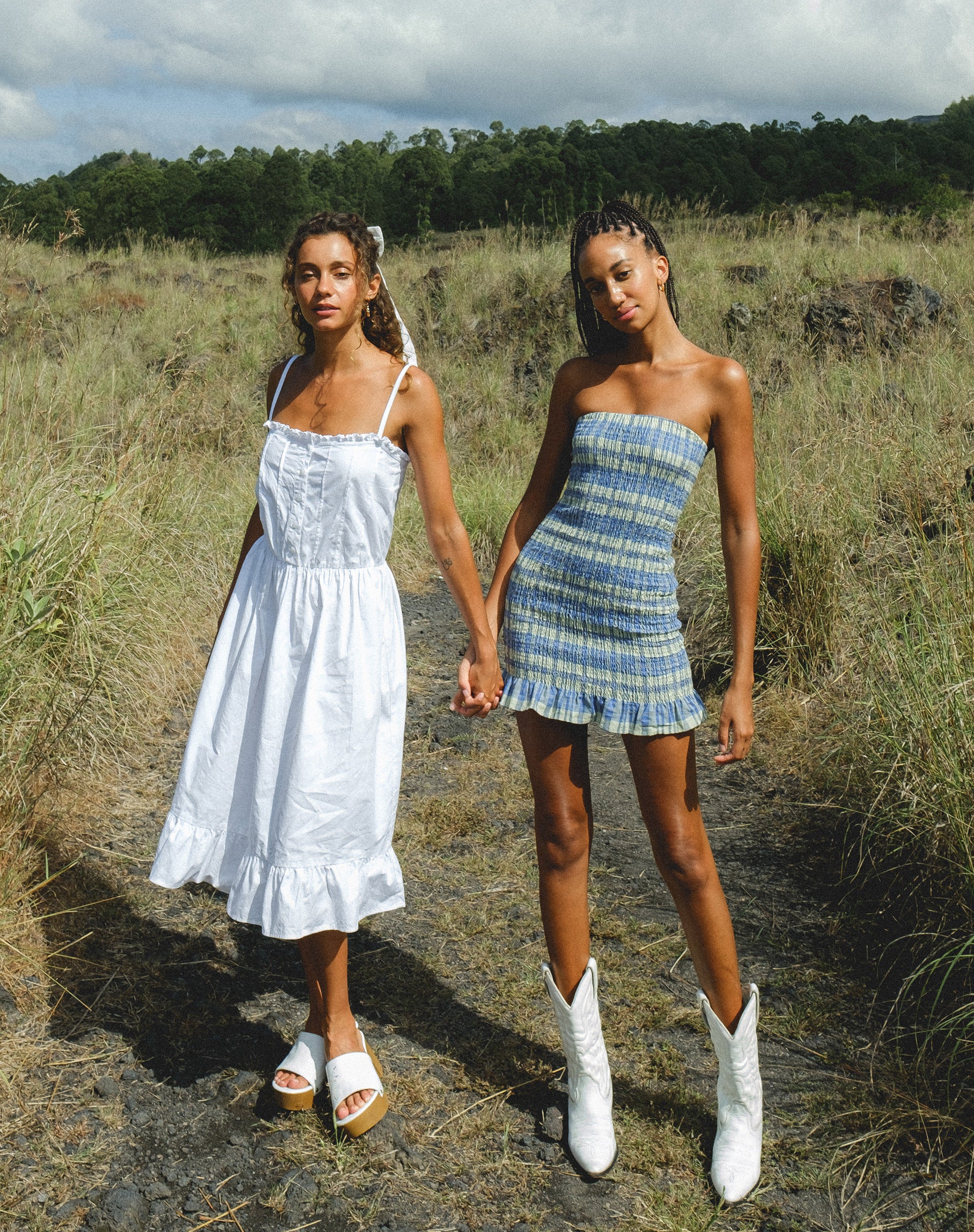 Takiyo Mini Dress in Colourpop Check Green and Blue - Awmao
