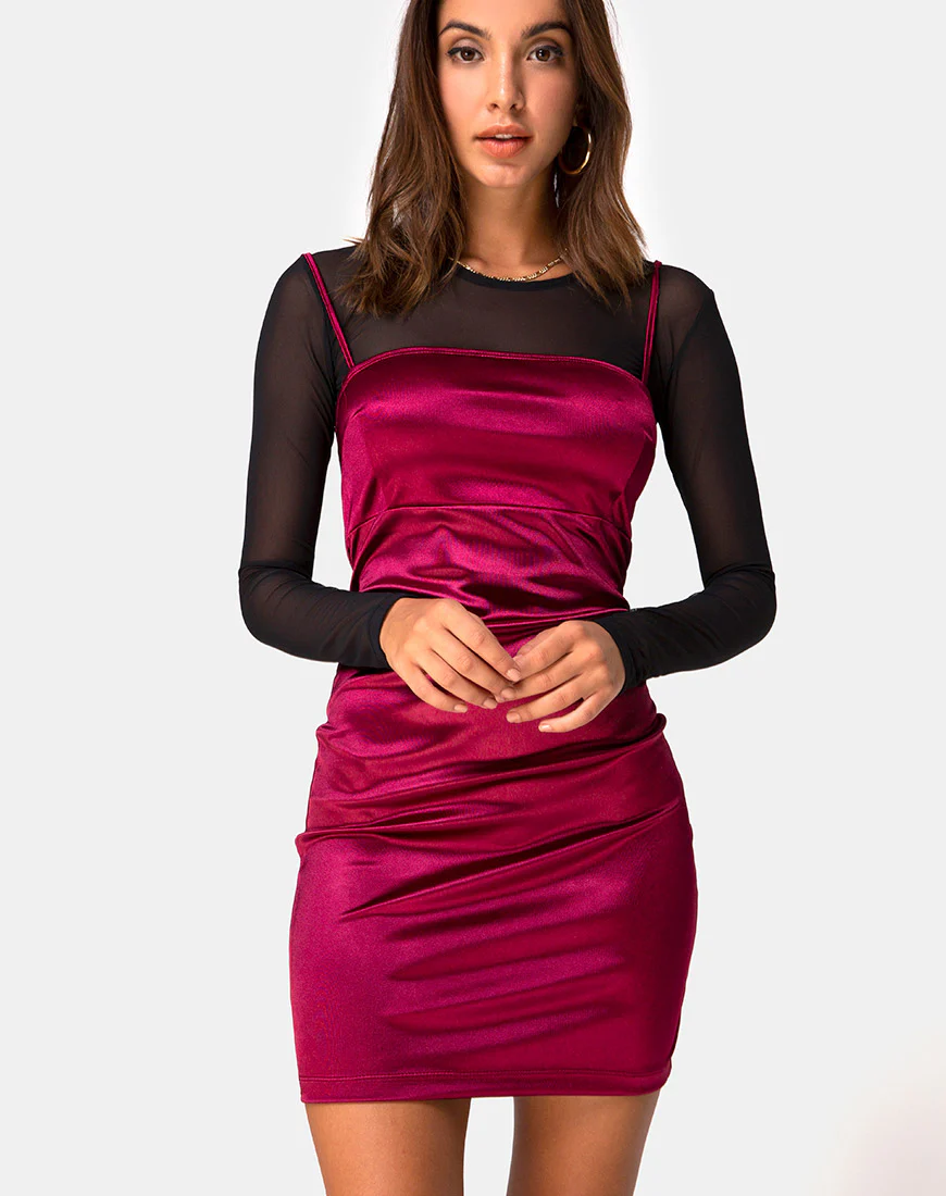 Cecile Slip Dress in Satin Burgundy - Awmao