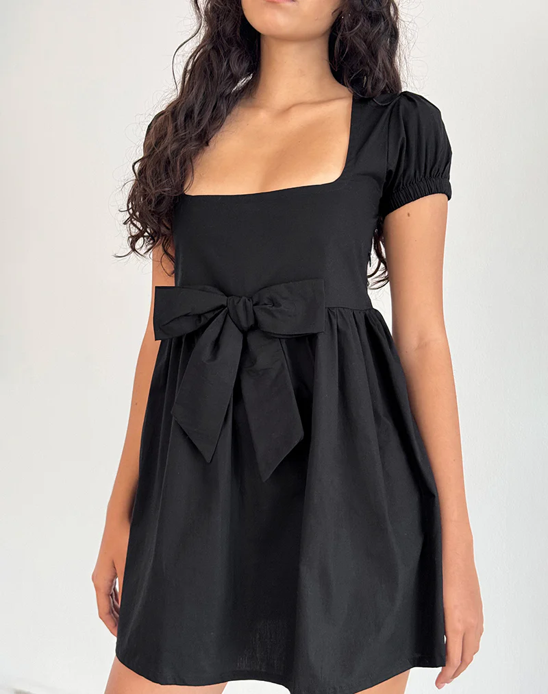 Leshiana Mini Dress in Poplin Black - Awmao