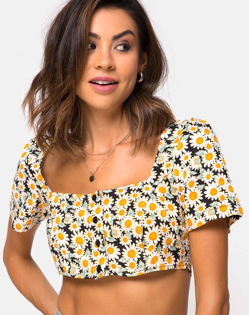 Cavazza Crop Top in Delightful Daisy - Awmao