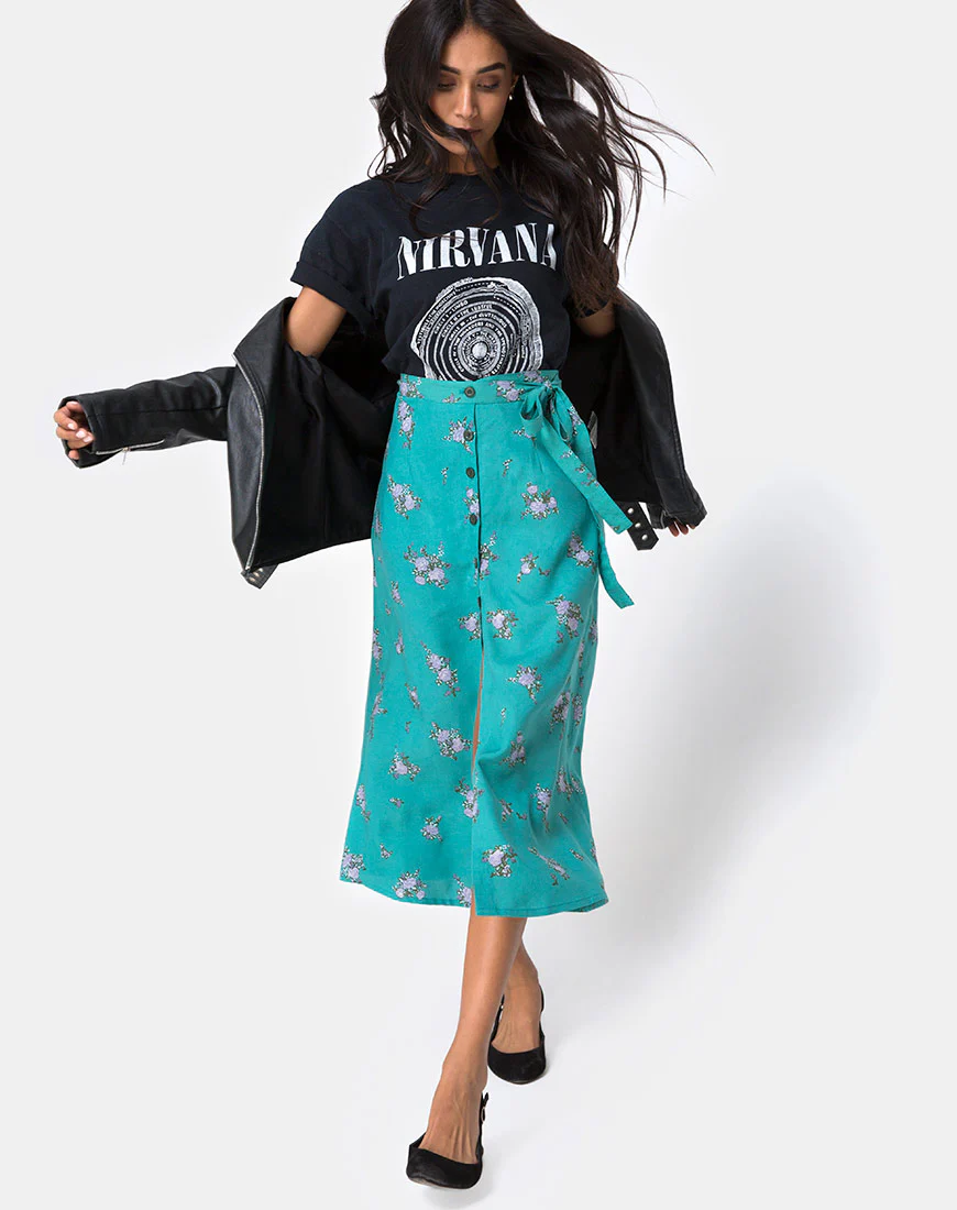 Prema Midi Skirt in Soi Rose Green - Awmao