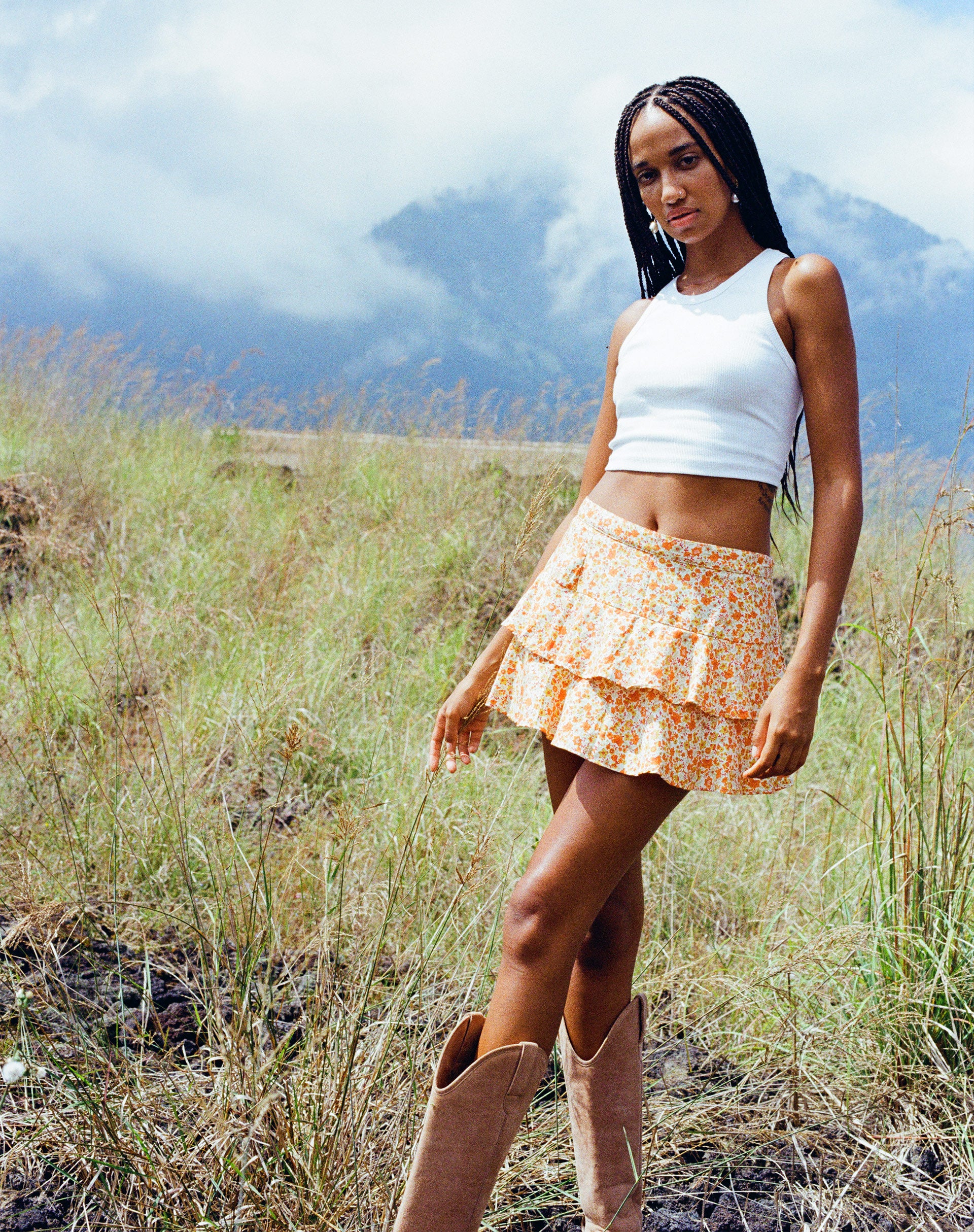Lowisa Mini Skirt in Ditsy Tangerine - Awmao
