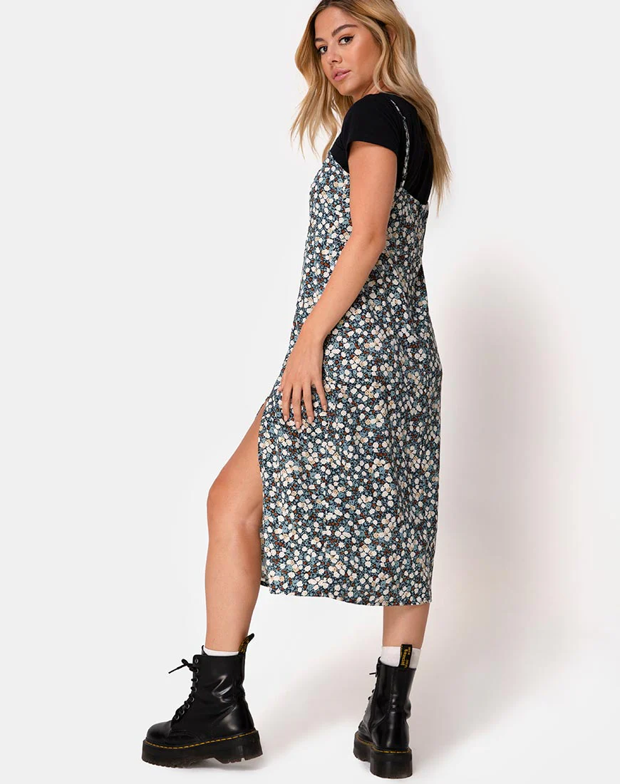 Kaoya Dress in Floral Field Navy - Awmao