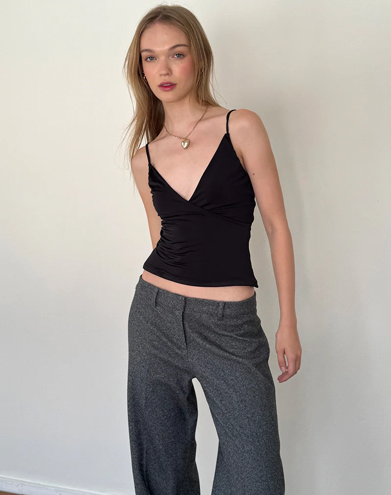Bea Slinky Cross Front Top in Black - Awmao
