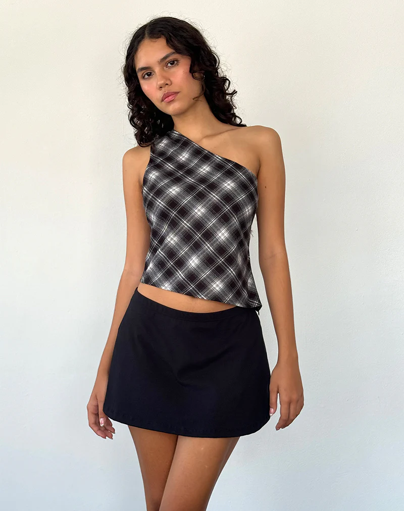 Harini One Shoulder Top in Black White Check - Awmao