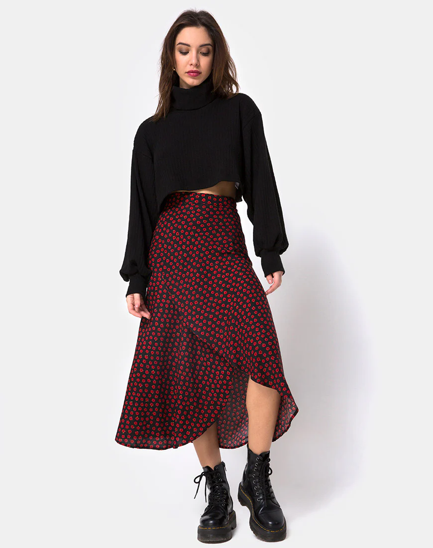 Satha Skirt in Dotty Rose Black - Awmao