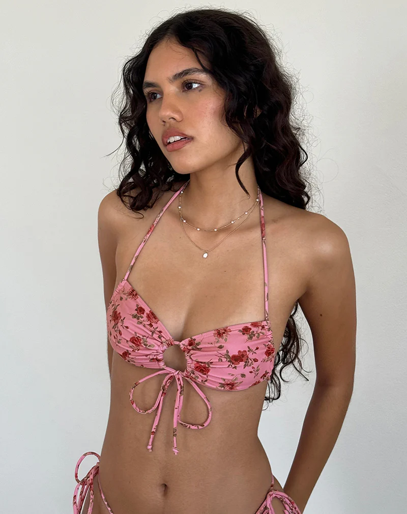 Ricoa Bikini Top in Pink Floral Bloom - Awmao