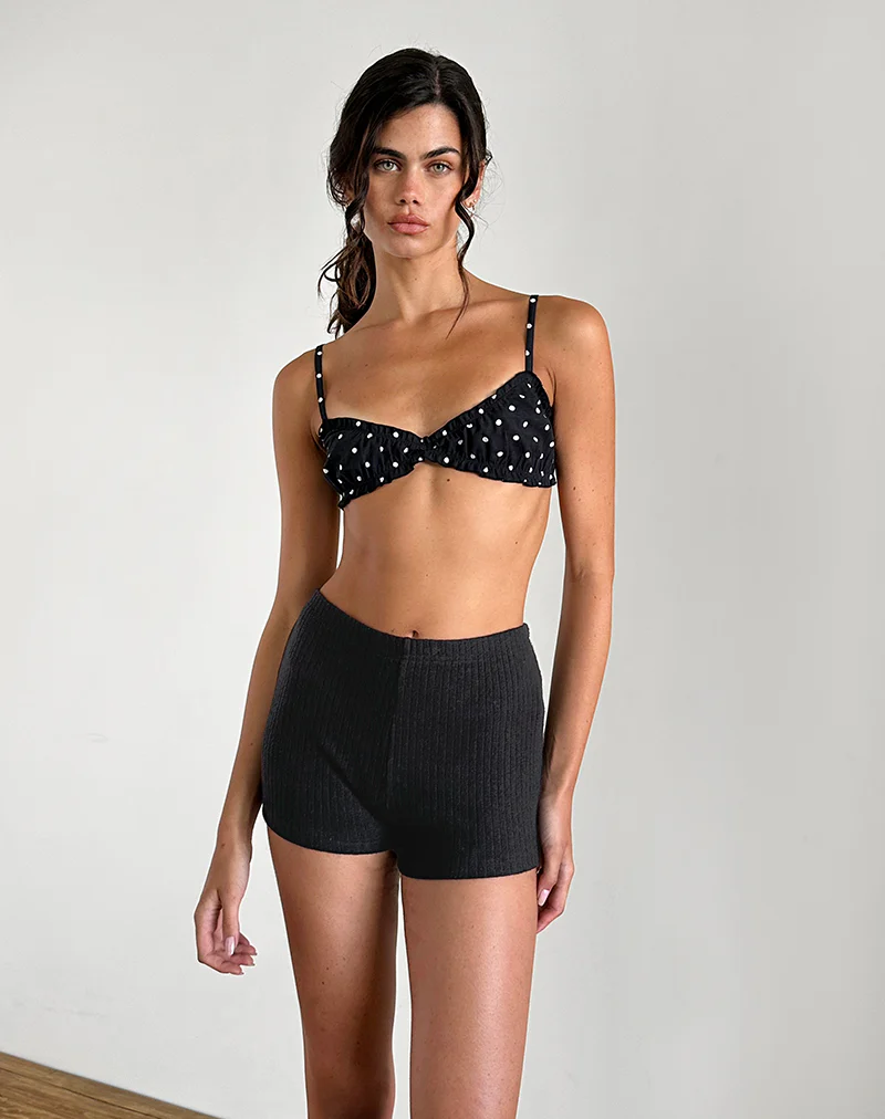 Kyomi Micro Shorts in Ribbed Black - Awmao