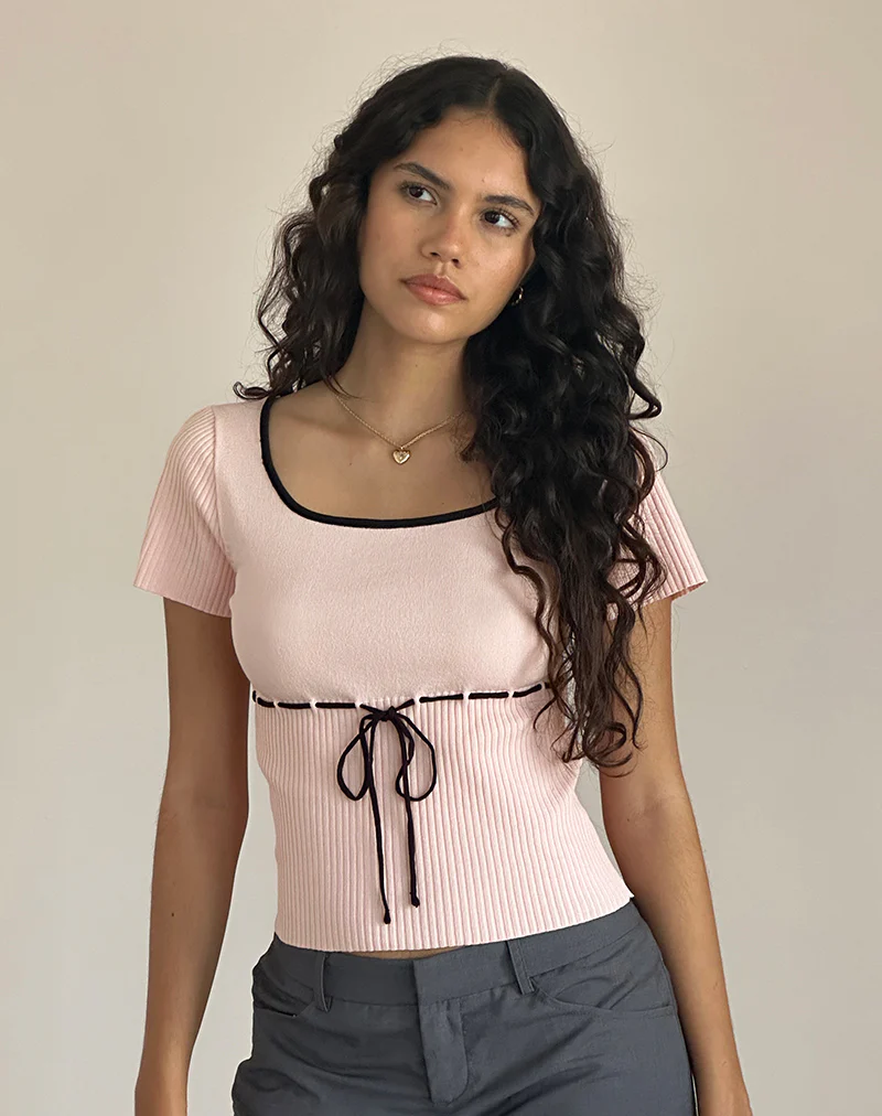 Frauke Top in Blush Pink with Black - Awmao