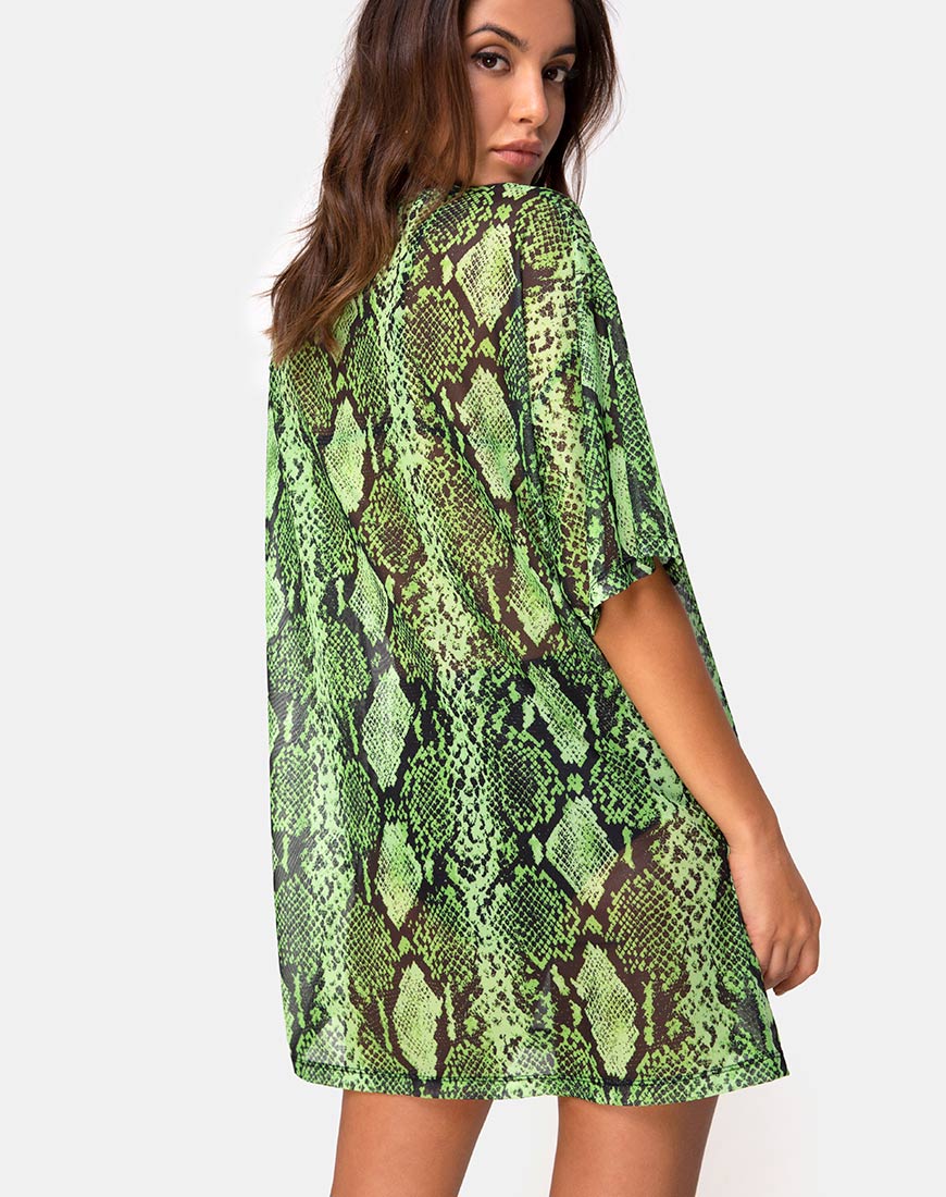 Sunny Kiss Oversize Tee in Slime Lime Snake Mesh - Awmao