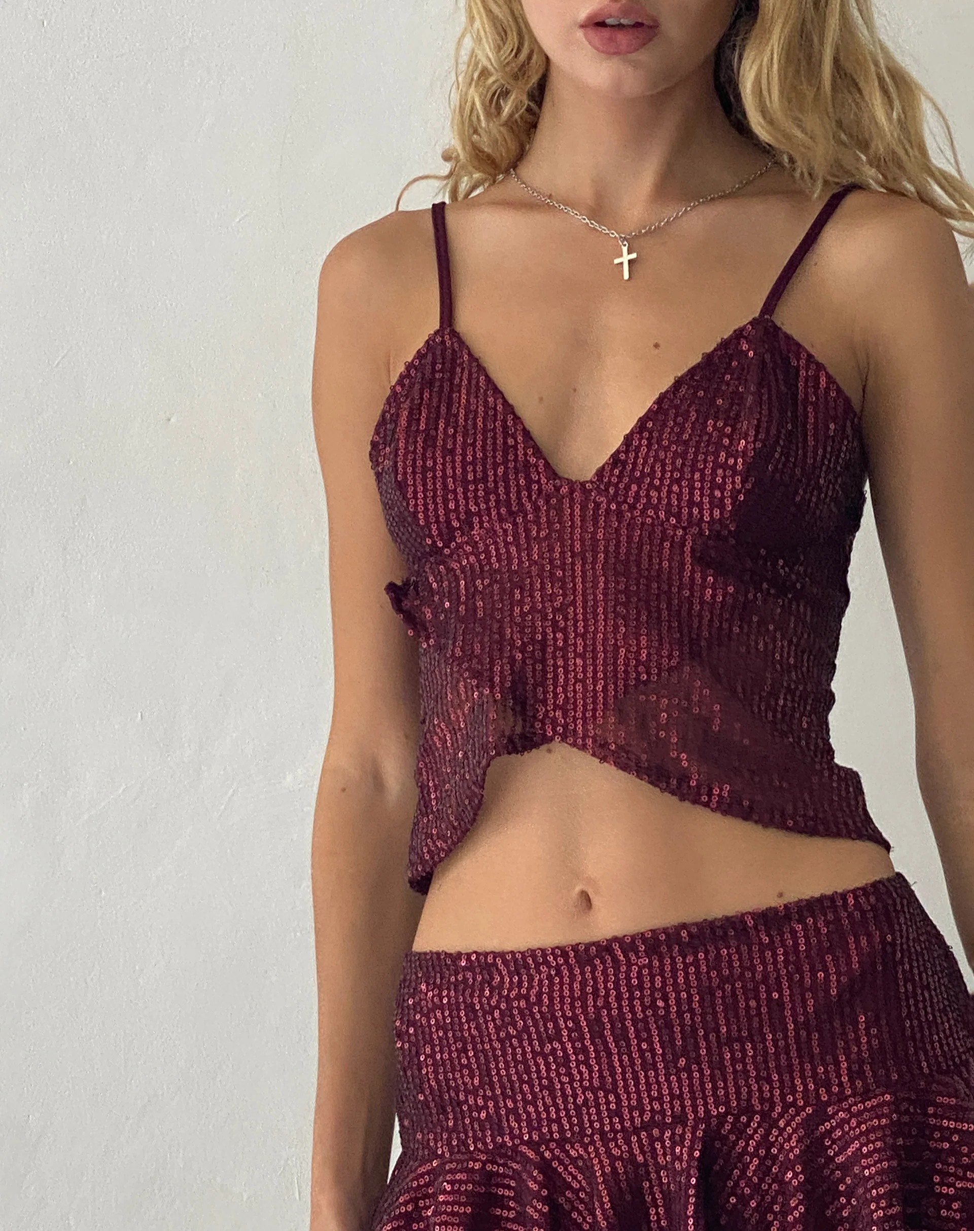 Cojira Butterfly Top in Sequin Burgundy - Awmao