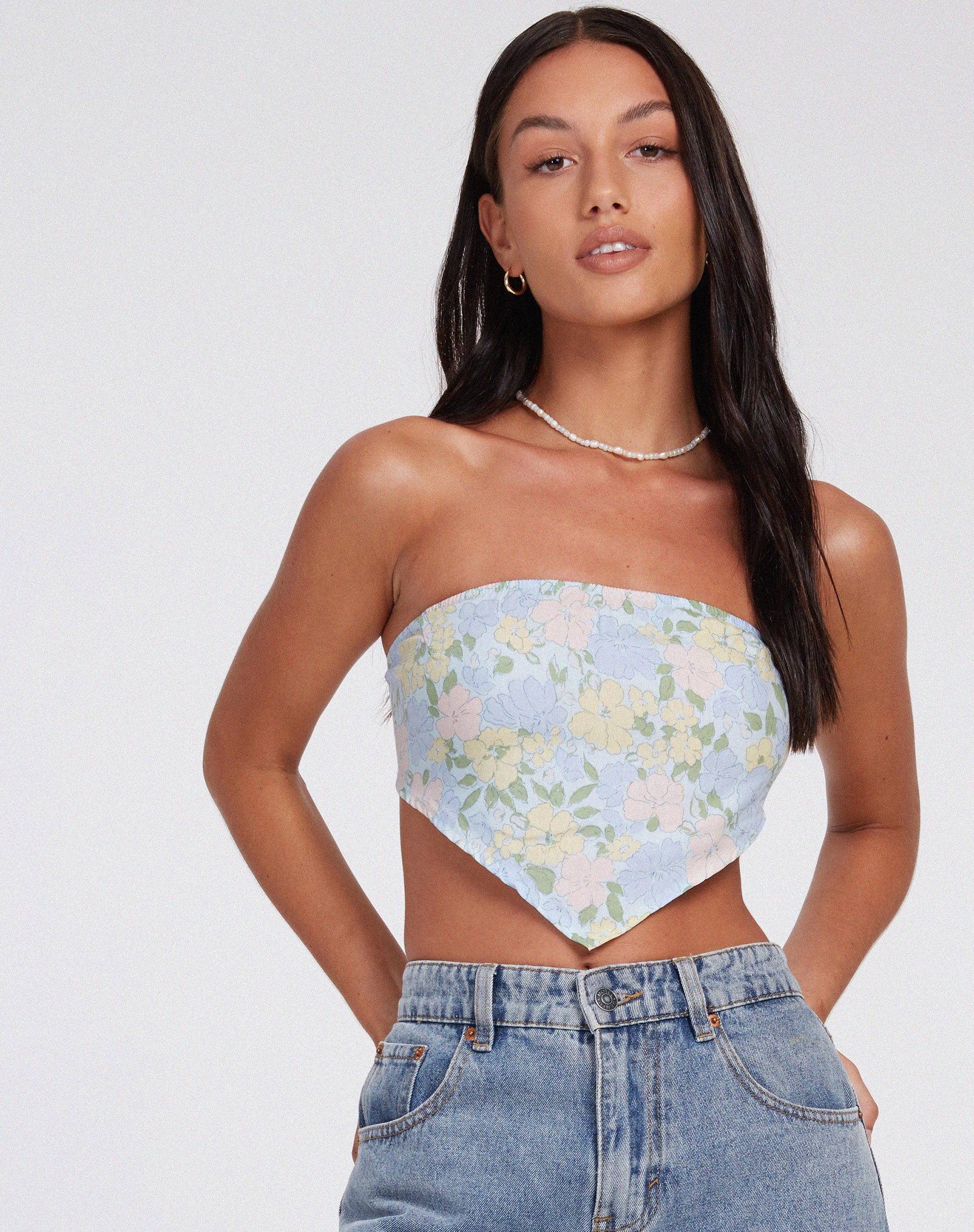 Nolda Crop Top in Washed Out Pastel Floral - Awmao