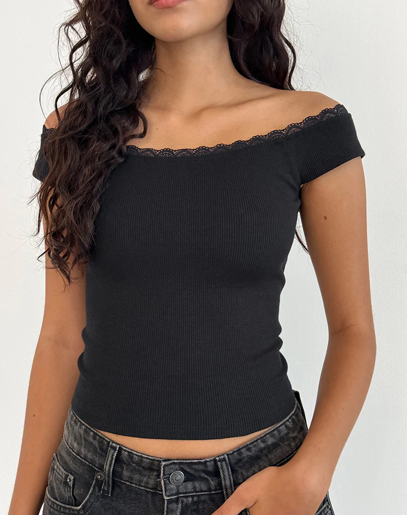 Chacha Top in Black Rib Lace - Awmao