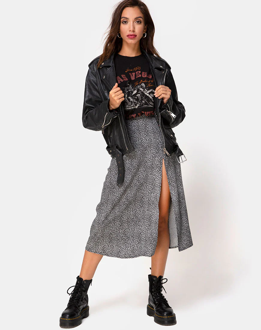 Saika Midi Skirt in Ditsy Leopard Grey - Awmao