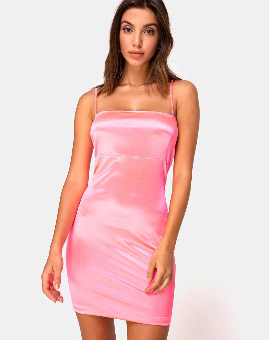 Cecile Slip Dress in Neon Pink - Awmao