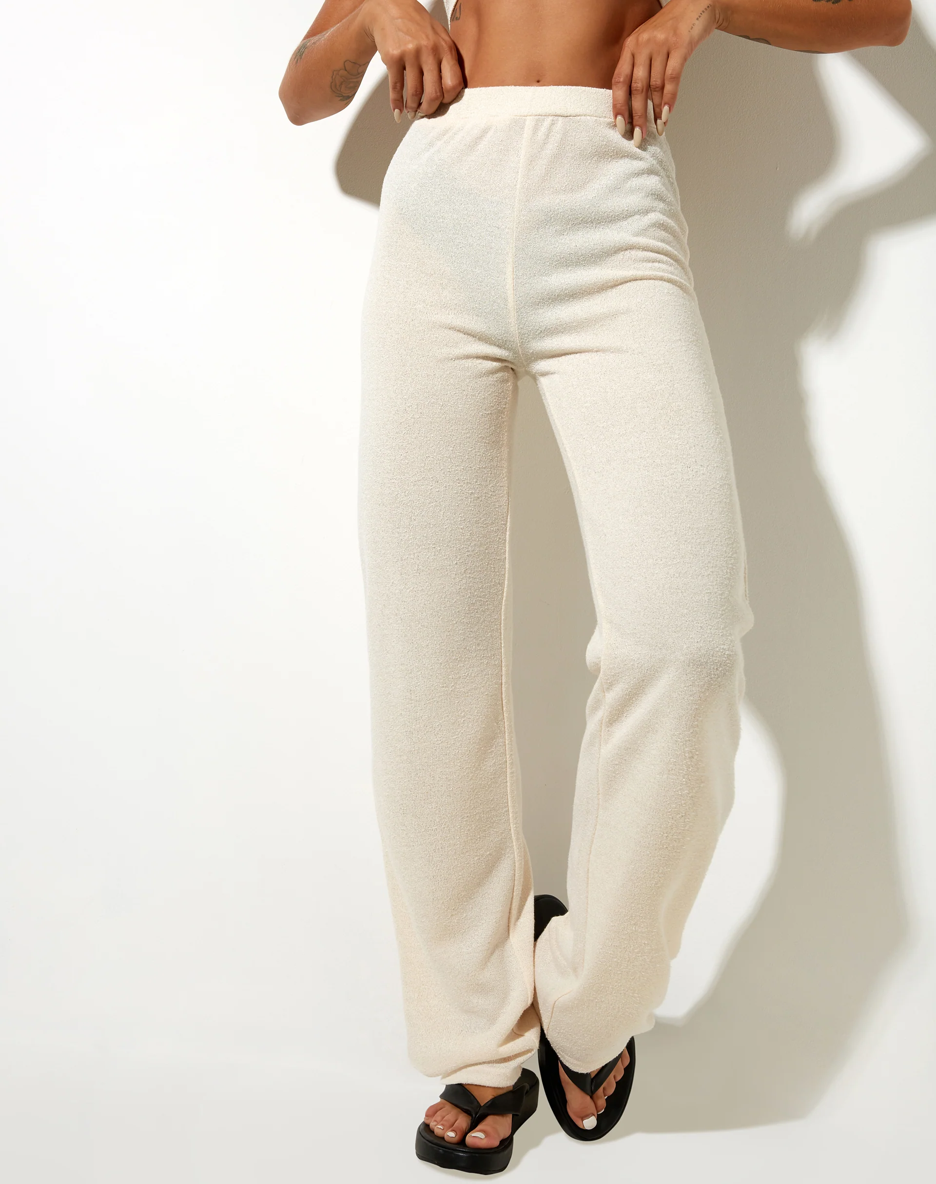 Obeli Trouser in Roll Knit Ivory - Awmao