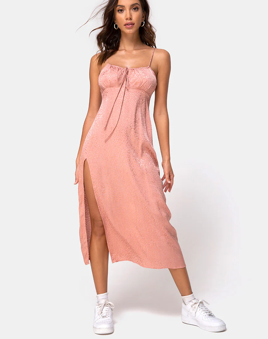 Cypress Midi Dress in Satin Cheetah Dusty Pink - Awmao