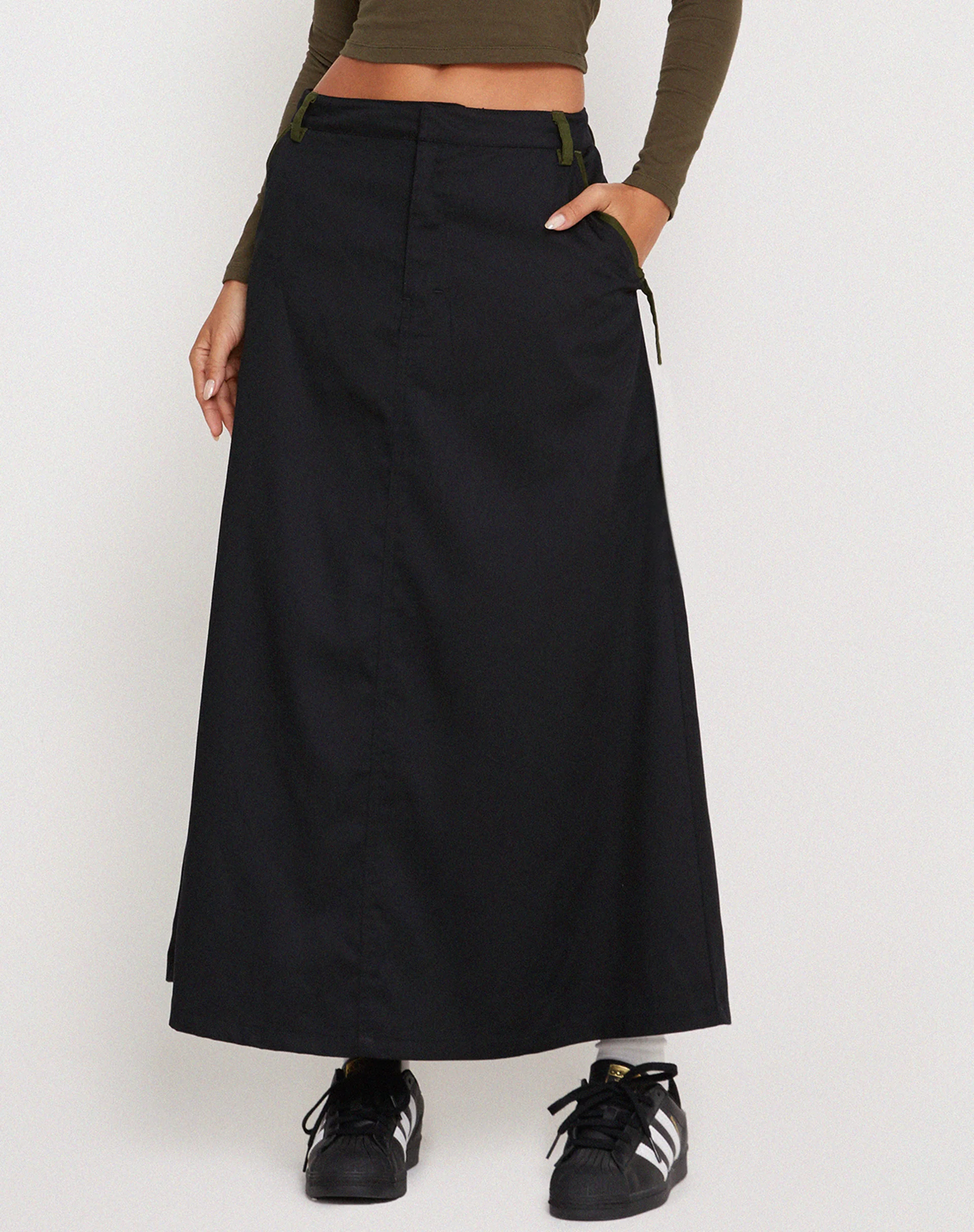 Sorrel Midi Skirt in Black Forest Green - Awmao