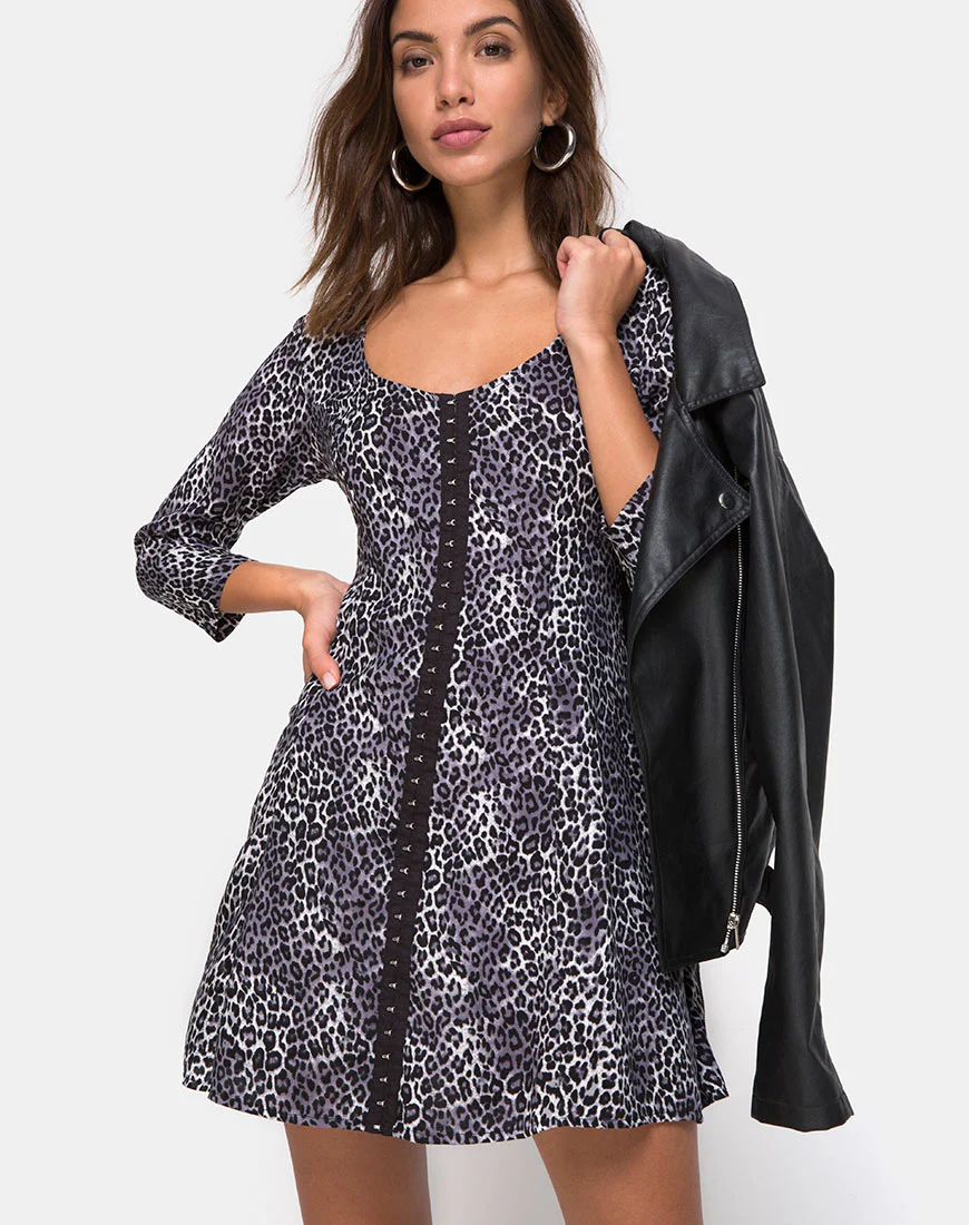 Camisa Dress in Grey Rar Leopard - Awmao