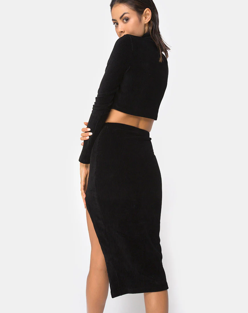 Cheri Midi Skirt in Rib Black - Awmao