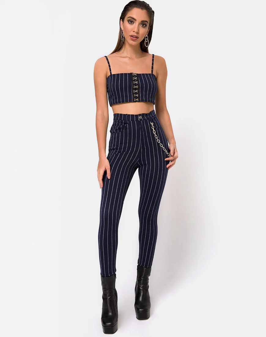 Pin Pants in Navy Pinstriped - Awmao