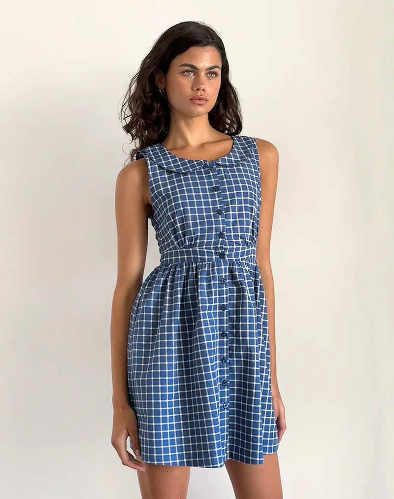 Sokasi Mini Dress in Navy Tartan - Awmao