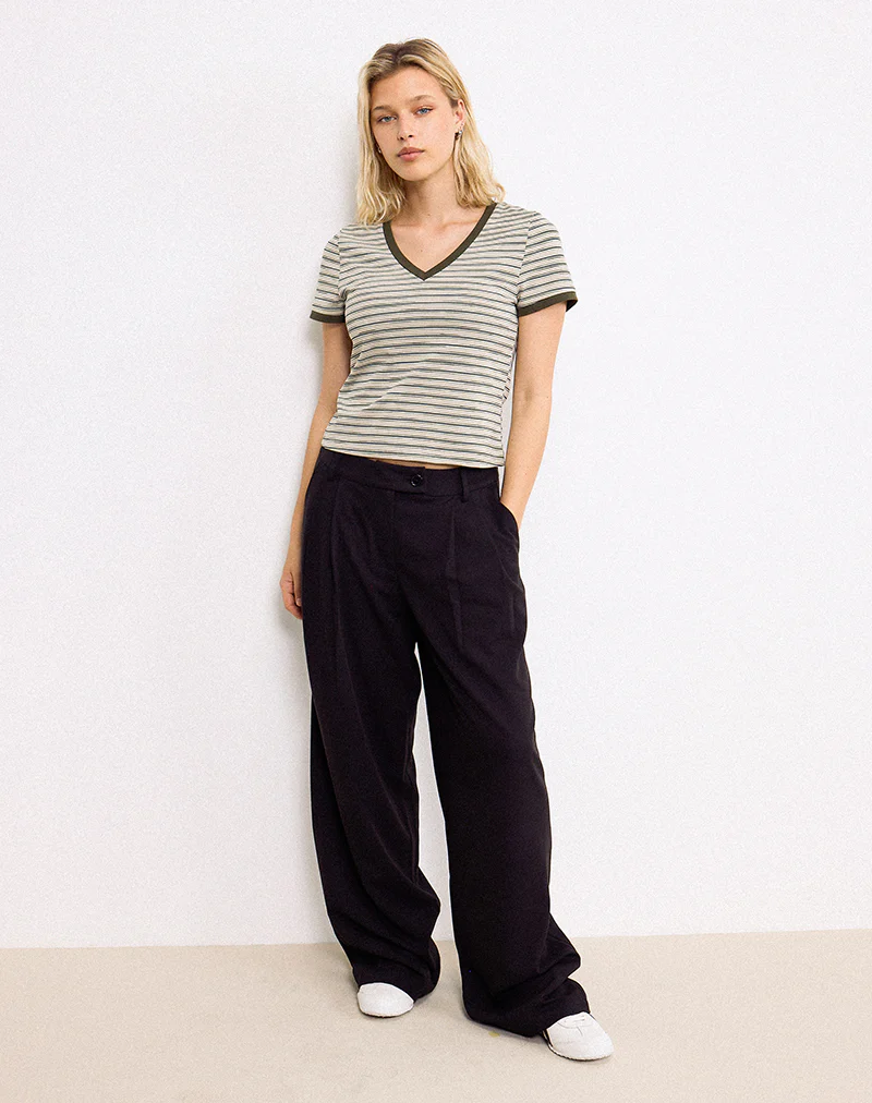 Keiko Top in Stripe Jersey Tonal Brown - Awmao