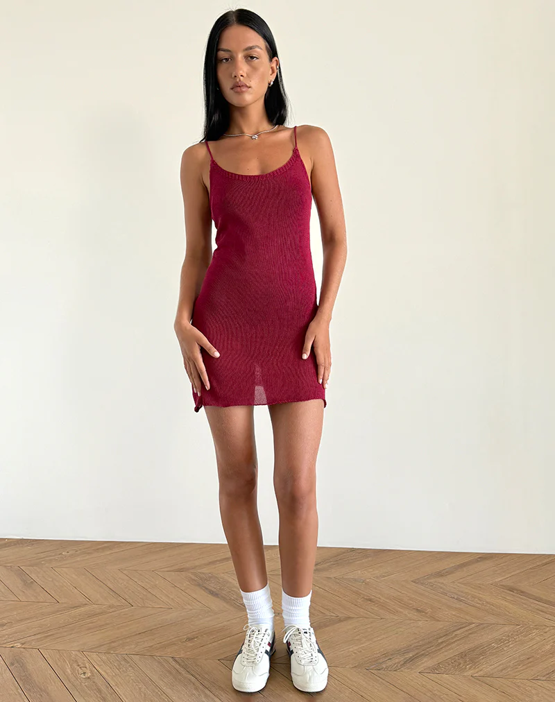 Chiara Mini Dress in Sheer Knit Red - Awmao