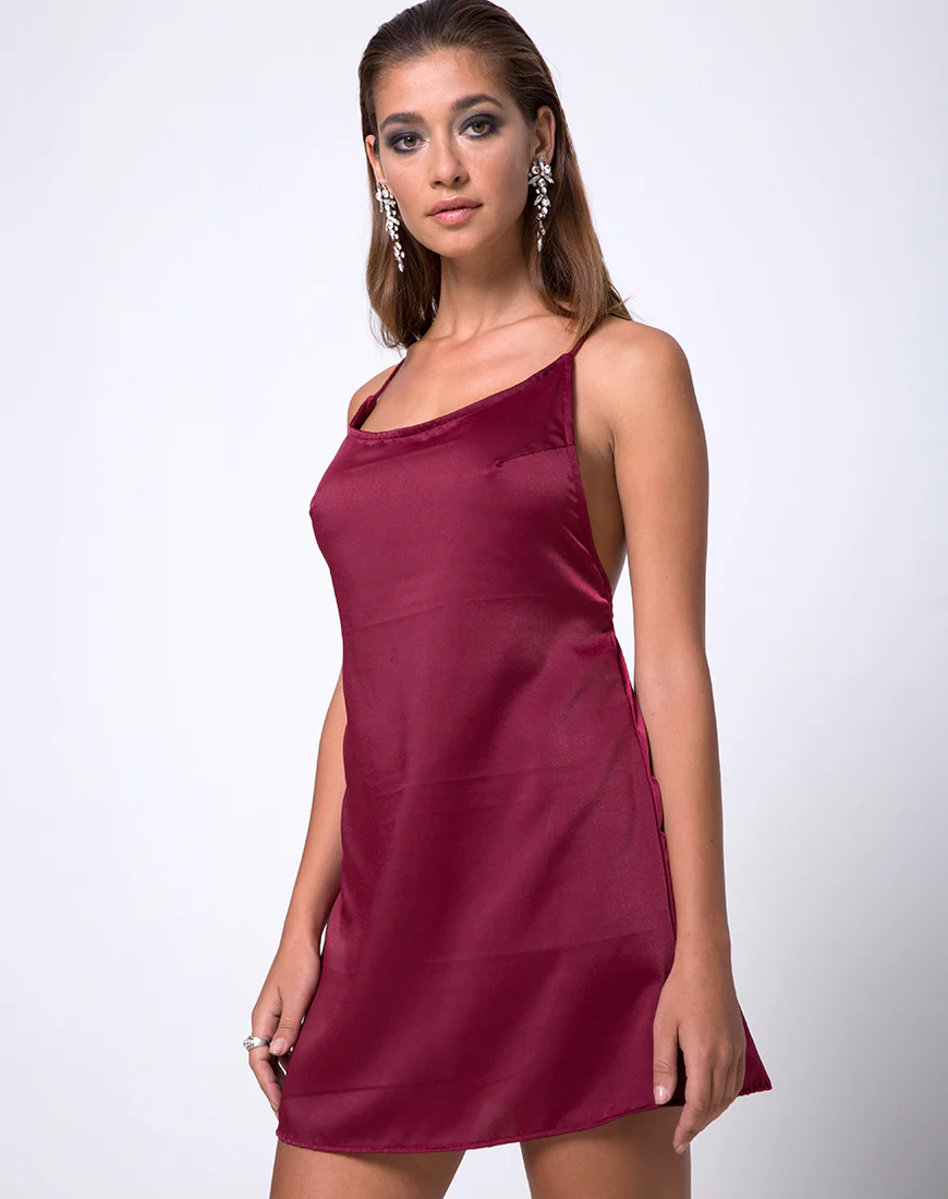 Lucille Slip Dress in Burgundy - Awmao